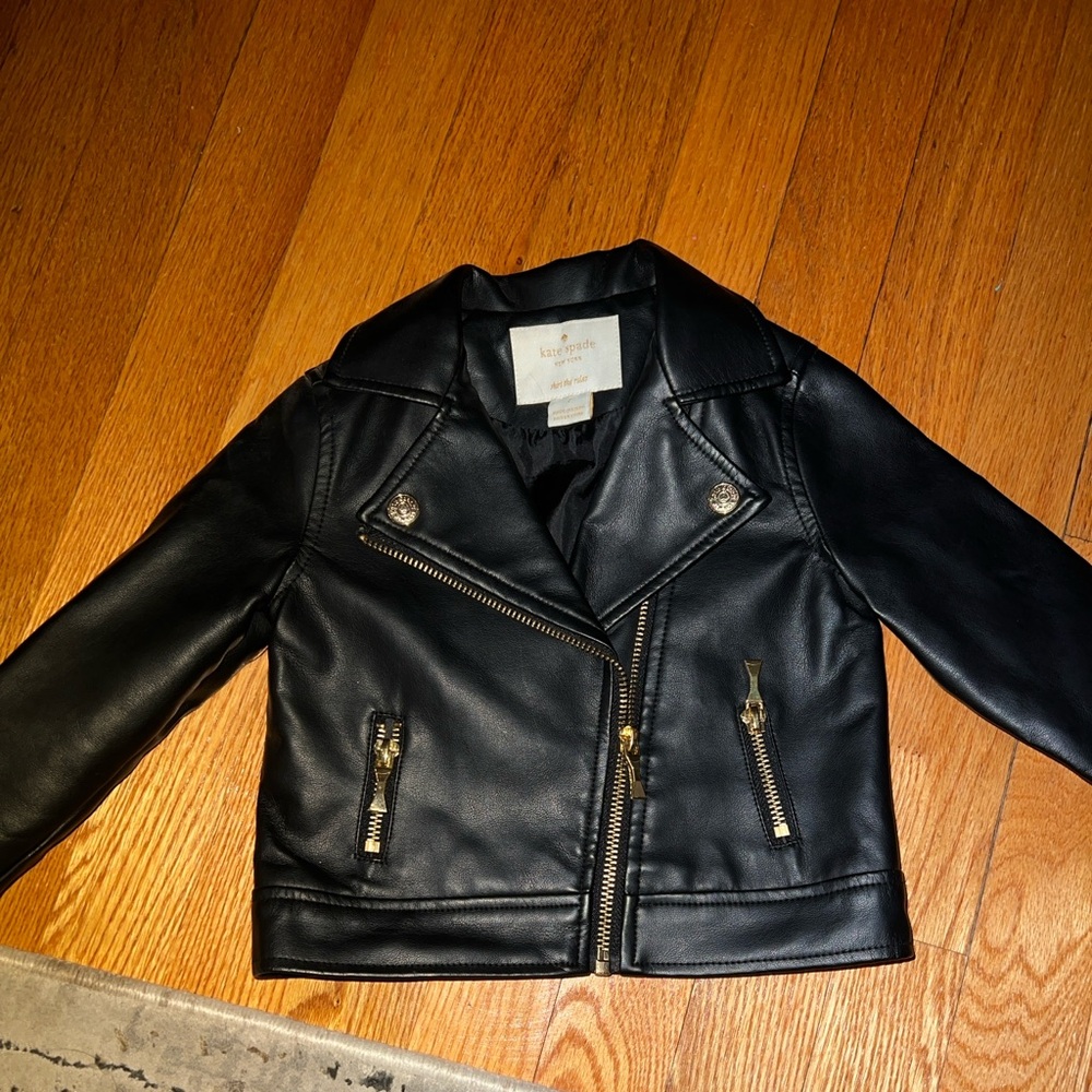 Kate Spade Black Faux Leather Kids Jacket